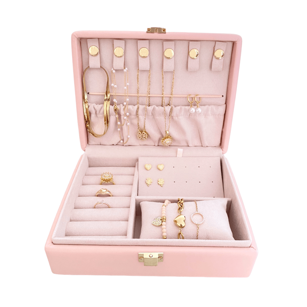 Joyero Rosa Mediano - Organizador de anillos, aretes y collares - Azzia joyería