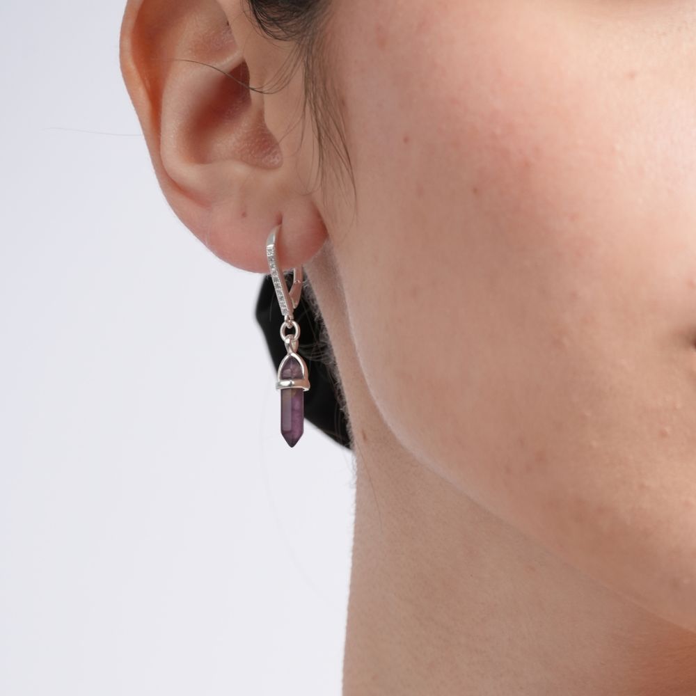 Set de Collar y Aretes Cuarzo Amatista Plata