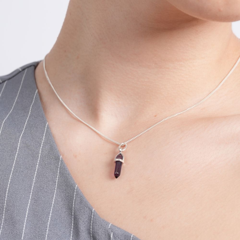 Set de Collar y Aretes Cuarzo Amatista Plata