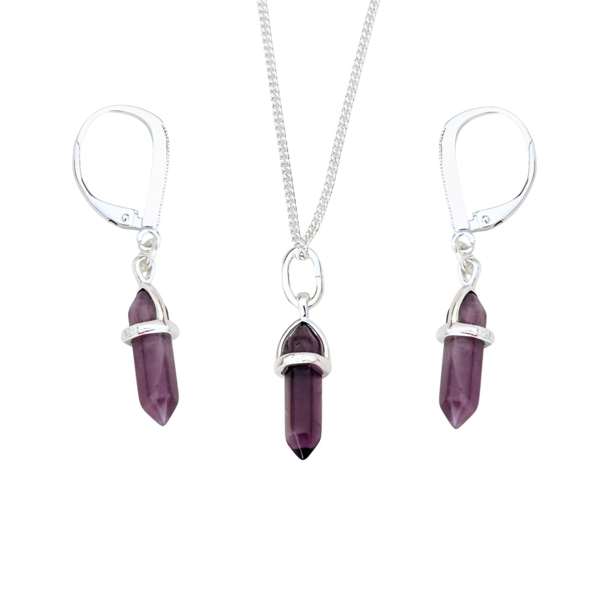 Set de Collar y Aretes Cuarzo Amatista Plata - Joya en acero inoxidable enchapado en oro 18k - D'Merys