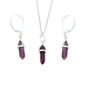 Set de Collar y Aretes Cuarzo Amatista Plata - Joya en acero inoxidable enchapado en oro 18k - D'Merys