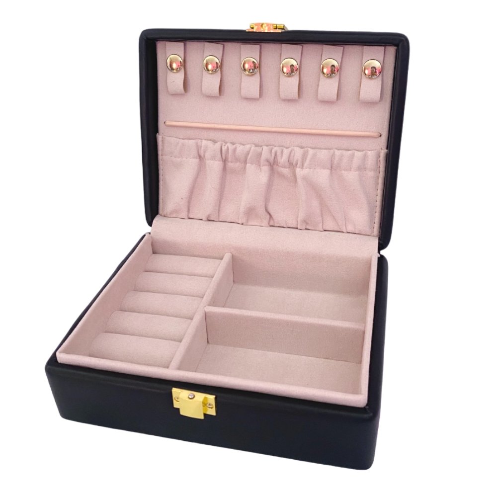 Joyero Negro Mediano - Organizador de anillos, aretes y collares - D'Merys