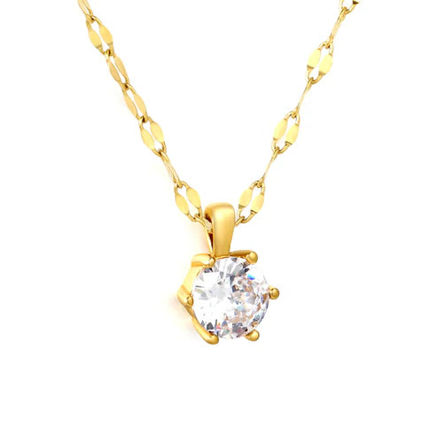 Collar para mujer con un punto de circón. Joya waterproof elegante y fina, resistente al agua, ideal para el trabajo o salidas diarias y elegante.