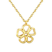 Collar para mujer con dije floral en tono dorado. Joya waterproof romántica y delicada, resistente al agua, perfecta como regalo femenino especial y elegante.