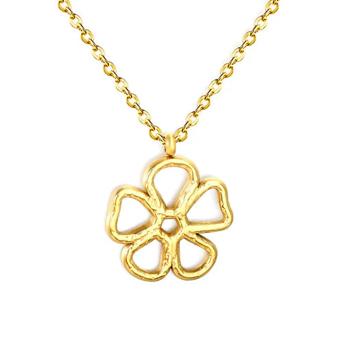 Collar para mujer con dije floral en tono dorado. Joya waterproof romántica y delicada, resistente al agua, perfecta como regalo femenino especial y elegante.