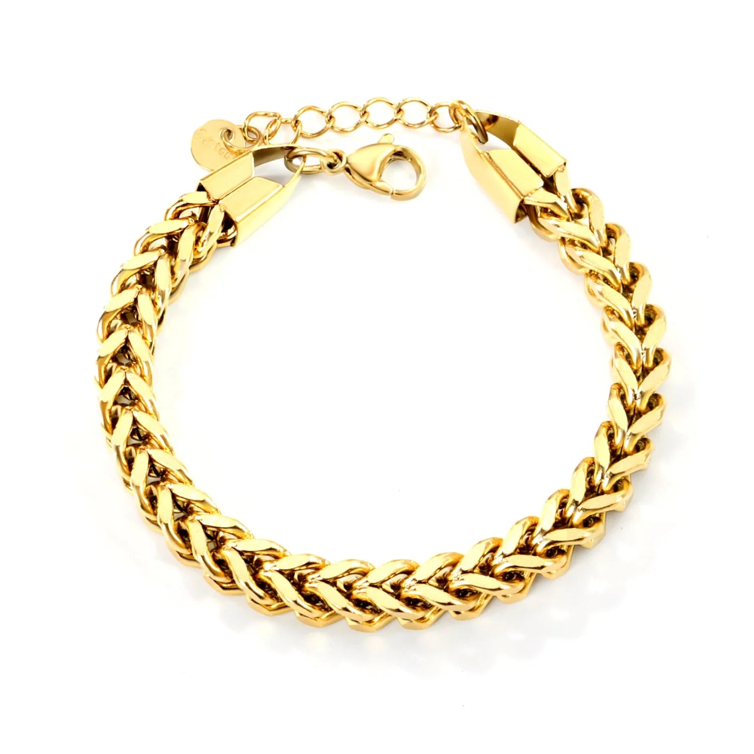 Pulsera para mujer tipo cadena eslabón, joya waterproof de diseño moderno en dorado. Perfecta para cualquier ocasión y resistente al agua ¡Imperdible!