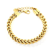 Pulsera para mujer tipo cadena eslabón, joya waterproof de diseño moderno en dorado. Perfecta para cualquier ocasión y resistente al agua ¡Imperdible!