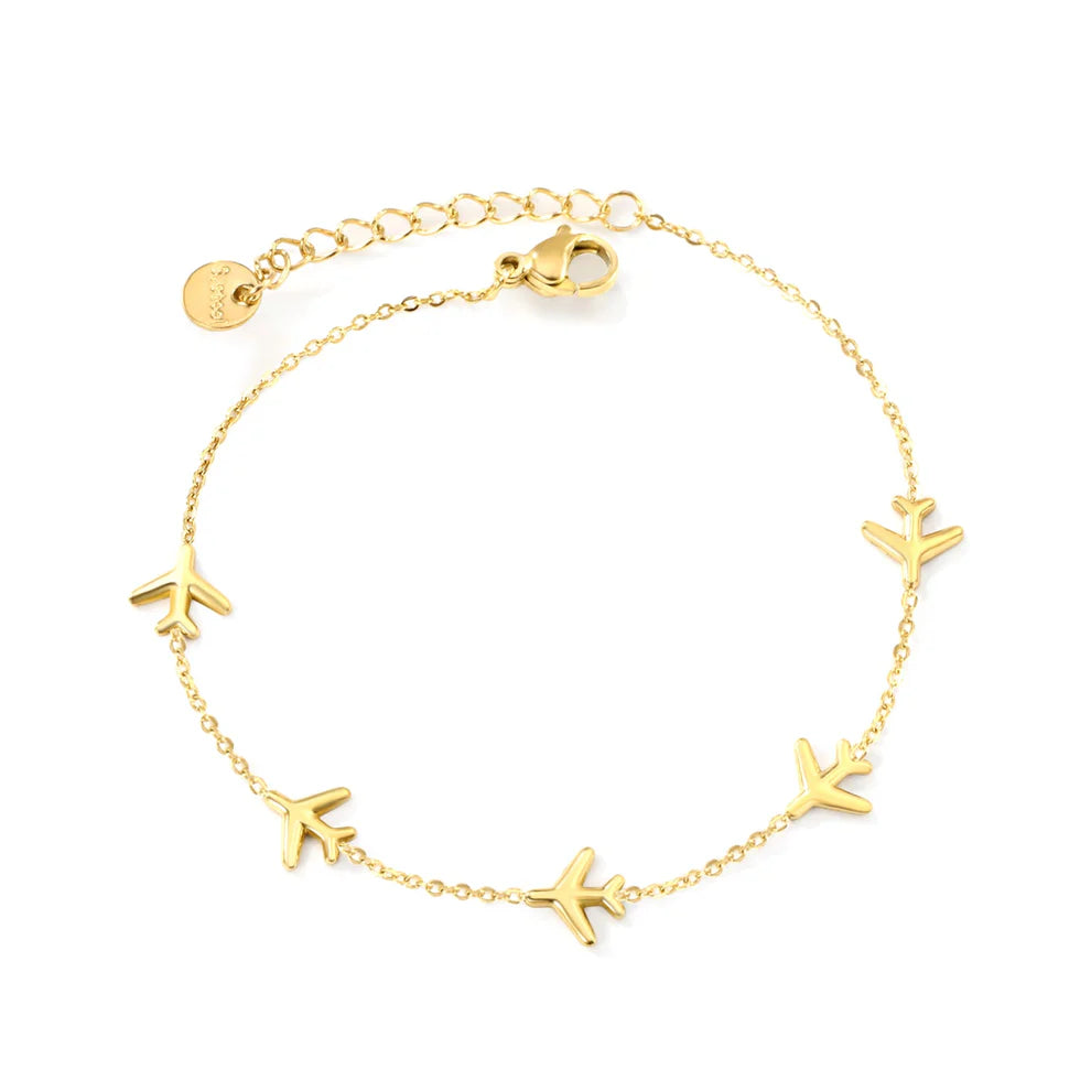 Pulsera para mujer estilo minimalista con dijes de aviones. Joya waterproof con acabado duradero, perfecta como regalo femenino especial y único Gran calidad.