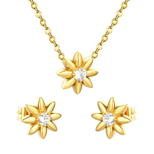 Set de joyas para mujer collar y aretes Floral premium. Joyas waterproof muy elegantes, resistentes al agua, ideales como regalo femenino especial y elegante.