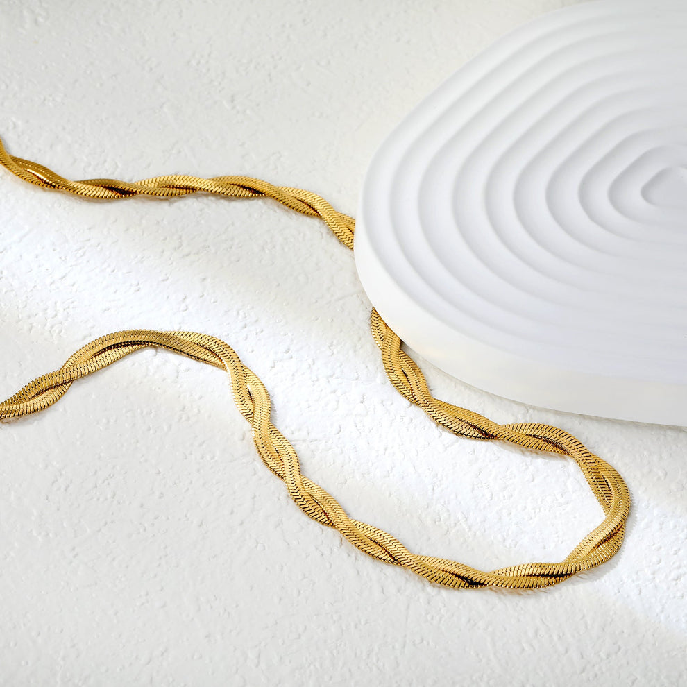 Collar Snake Trenzado Waterproof: Acero Inox 316L Oro 18k | Azzia
