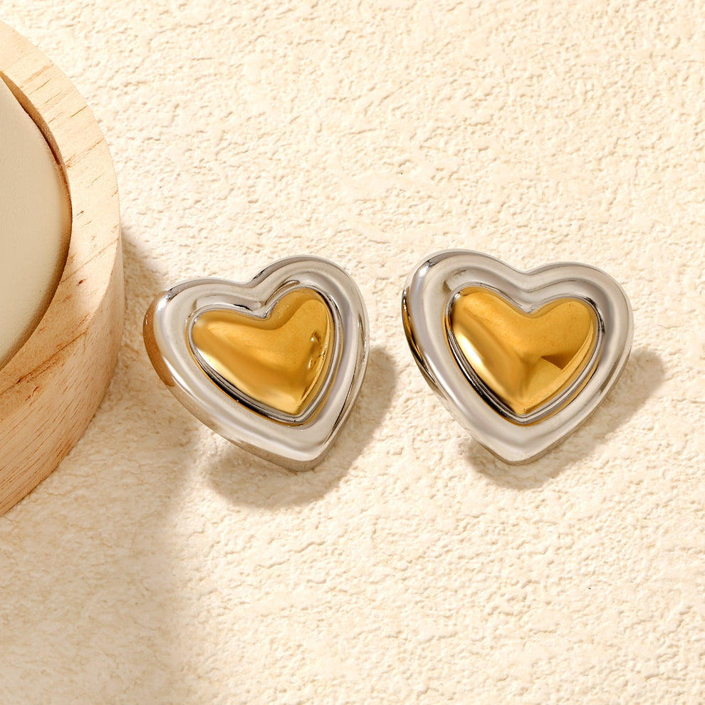 Aretes Corazón Bicolor Waterproof en Azzia joyería