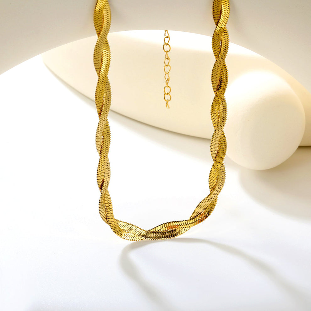 Collar Snake Trenzado Waterproof: Acero Inox 316L Oro 18k | Azzia