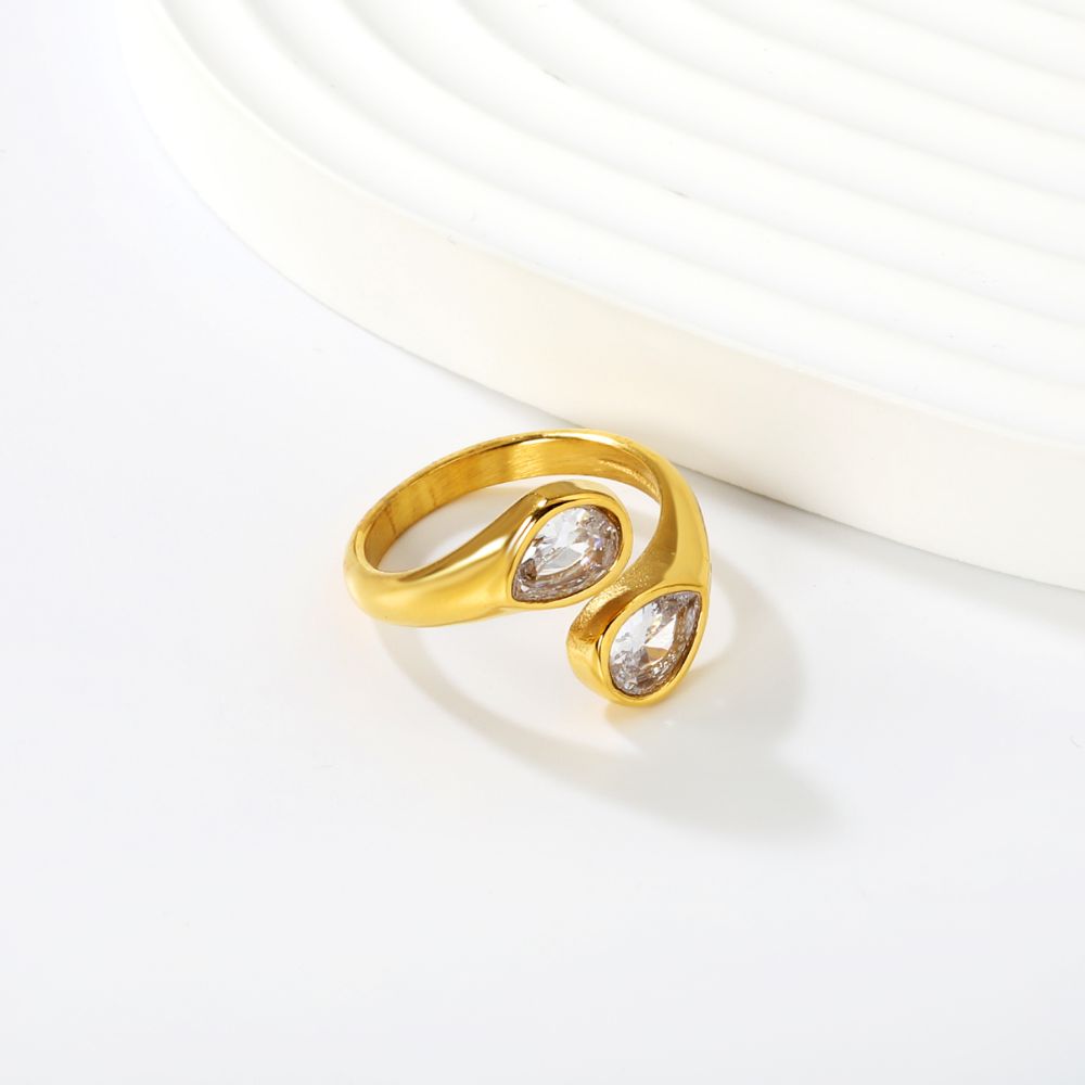 Anillo Doble Gota Waterproof: Acero Inoxidable 316L Oro 18k | Azzia