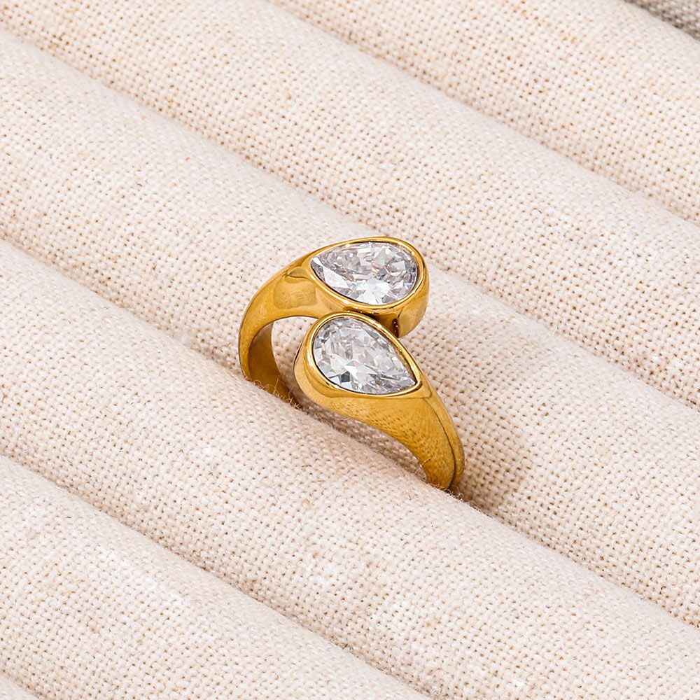 Anillo Doble Gota Waterproof: Acero Inoxidable 316L Oro 18k | Azzia