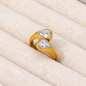 Anillo Doble Gota Waterproof: Acero Inoxidable 316L Oro 18k | Azzia
