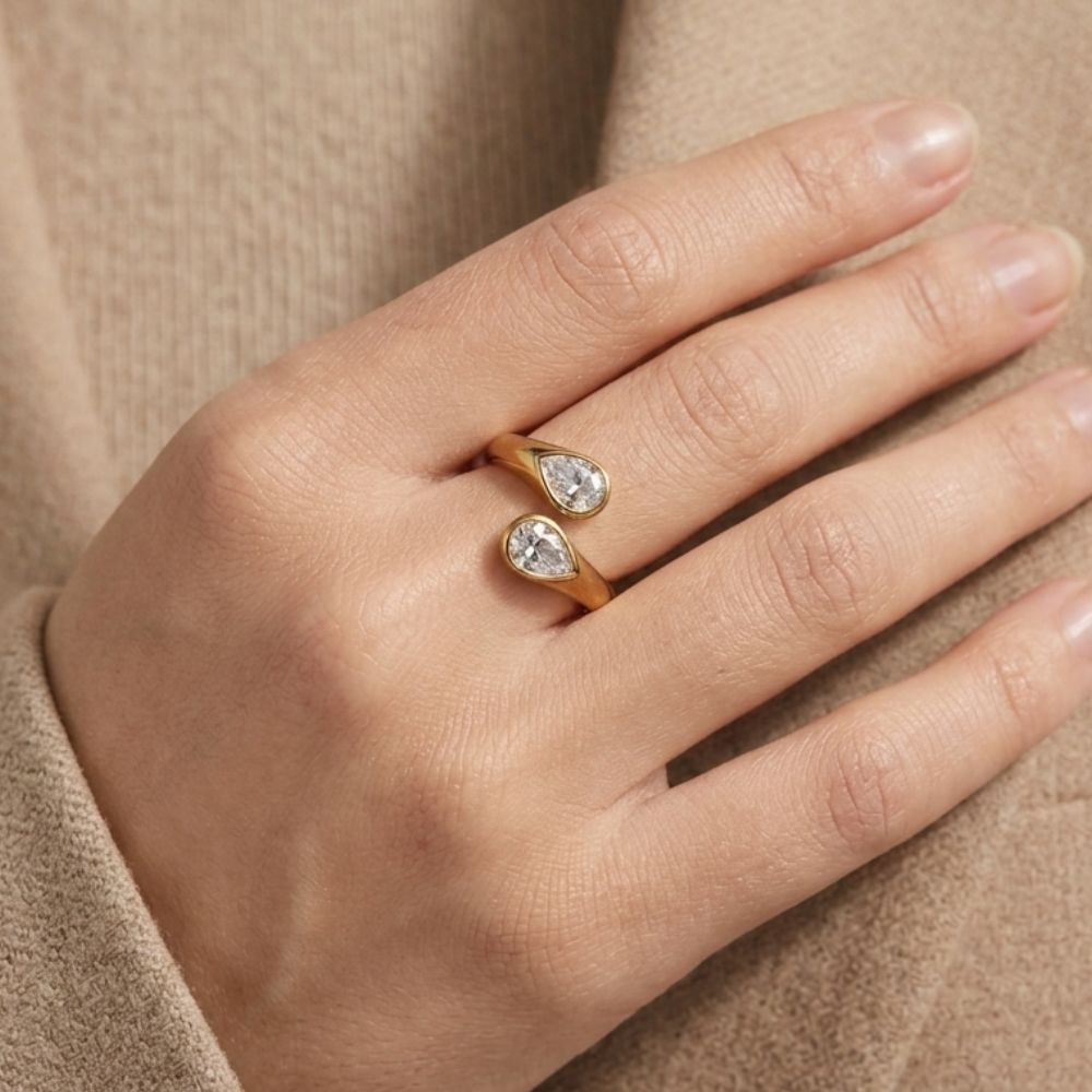 Anillo Doble Gota Waterproof: Acero Inoxidable 316L Oro 18k | Azzia