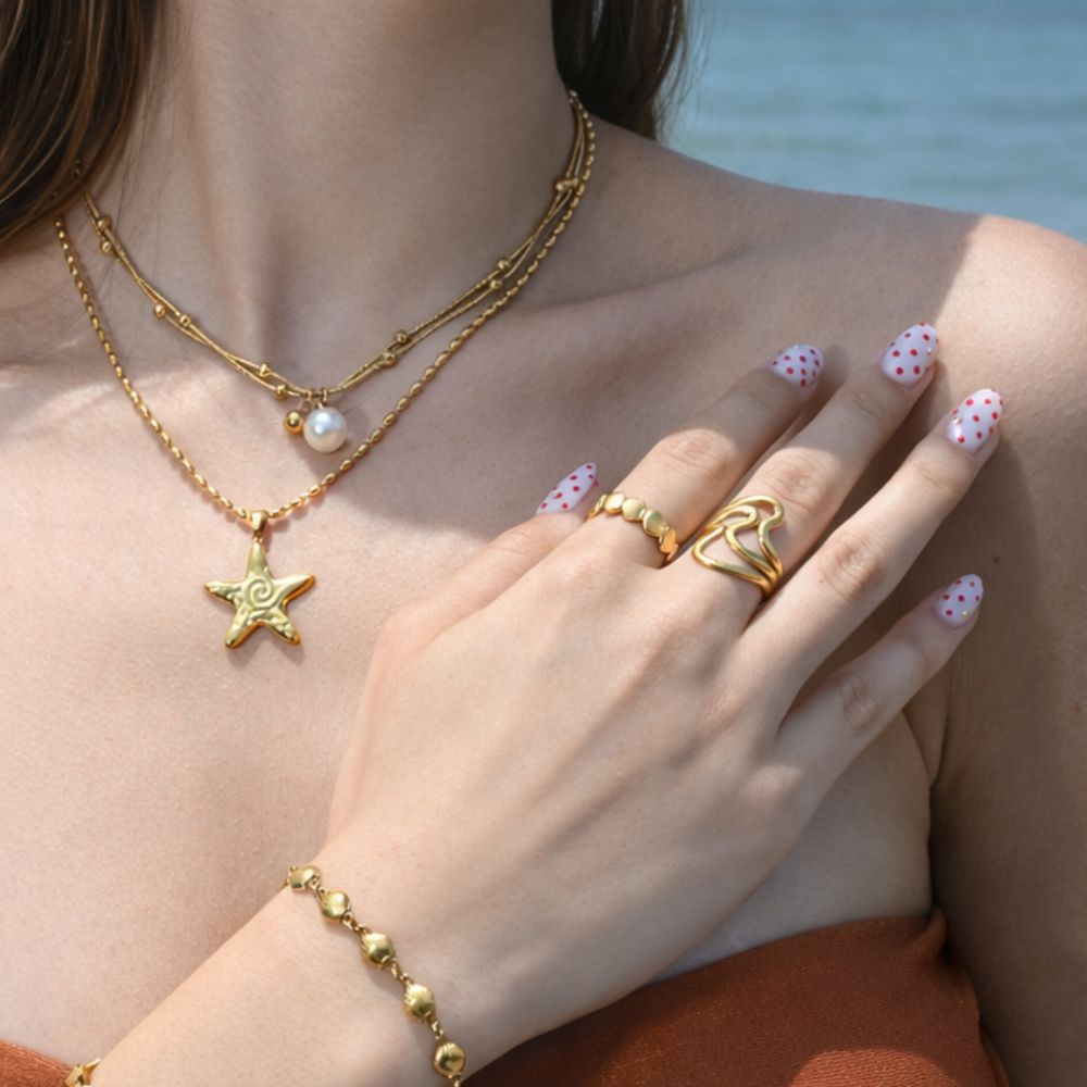 Anillo 3 Olas Waterproof Regulable: Acero 316L Oro 18k | Azzia