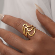 Anillo 3 Olas Waterproof Regulable: Acero 316L Oro 18k | Azzia