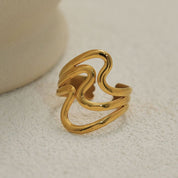 Anillo 3 Olas Waterproof Regulable: Acero 316L Oro 18k | Azzia