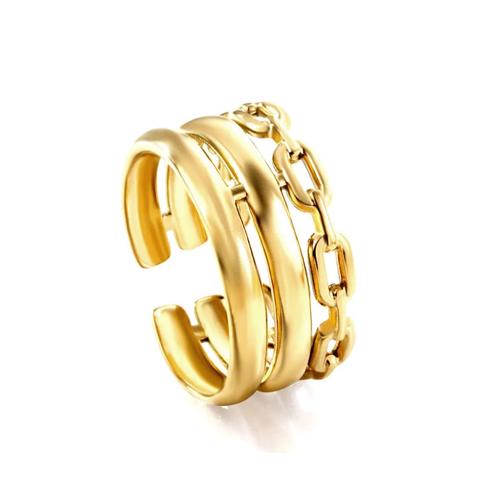 Anillo Triple Cadena Regulable Waterproof - Joya en acero inoxidable enchapado en oro 18k - Azzia