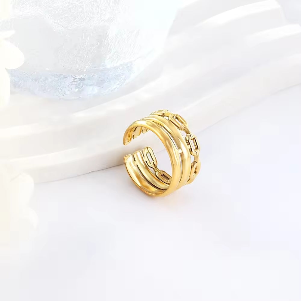 Anillo Triple Cadena Regulable Waterproof - Joya en acero inoxidable enchapado en oro 18k - D'Merys