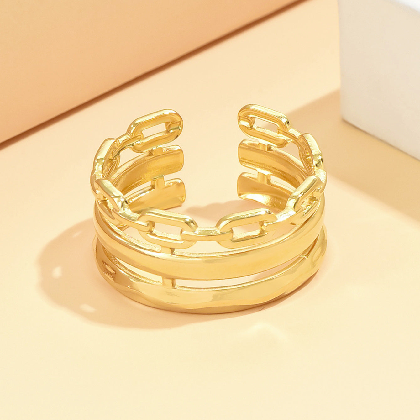 Anillo Triple Cadena Regulable Waterproof - Joya en acero inoxidable enchapado en oro 18k - D'Merys