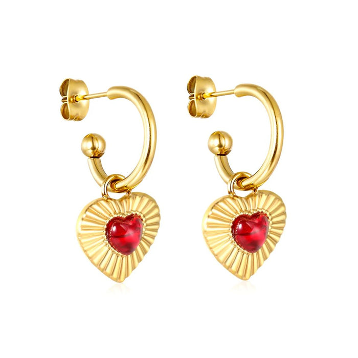 Aretes Corazón Rojo Waterproof: Acero inoxidable 316L Oro 18k | Azzia