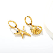 Aretes estrella y conchita de mar - Azzia Joyería 