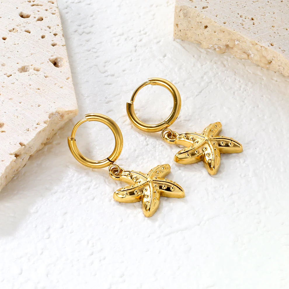 Aretes Estrella Marina Waterproof: Acero 316L Oro 18k | Azzia