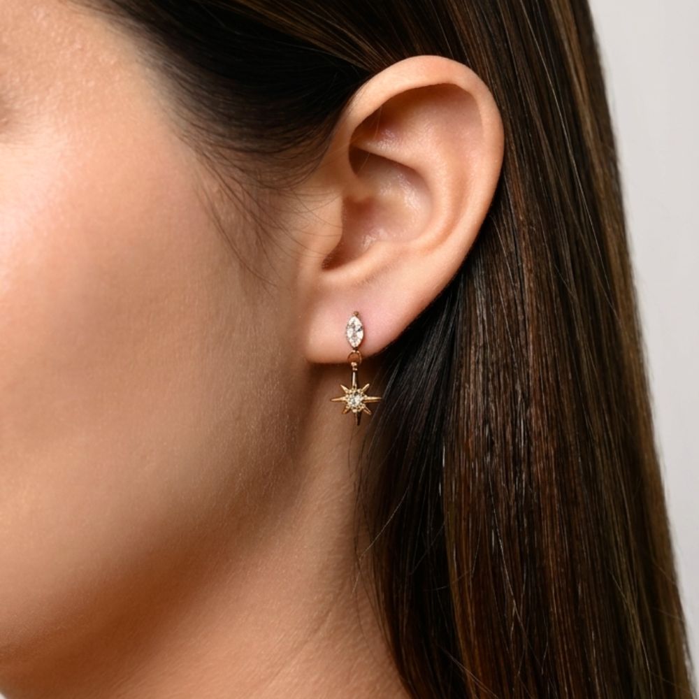 Aretes Estrella Solar Waterproof en Azzia joyería