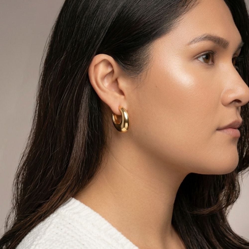 Aretes Media Luna Chuncky Waterproof en Azzia joyería