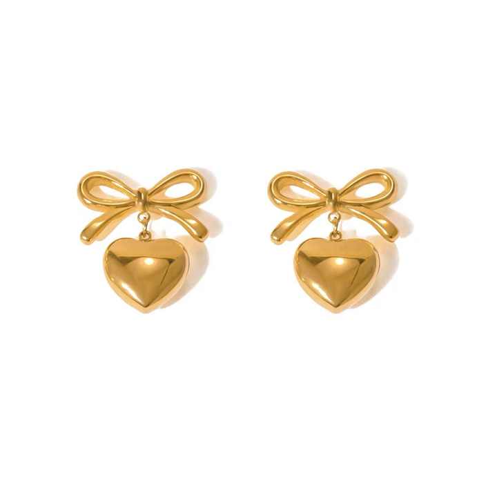Aretes Lazo Corazón Waterproof - Joya en acero inoxidable enchapado en oro 18k - Azzia joyería
