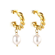 Aretes Perlitas Colgantes Waterproof - Joya en acero inoxidable enchapado en oro 18k - D'Merys