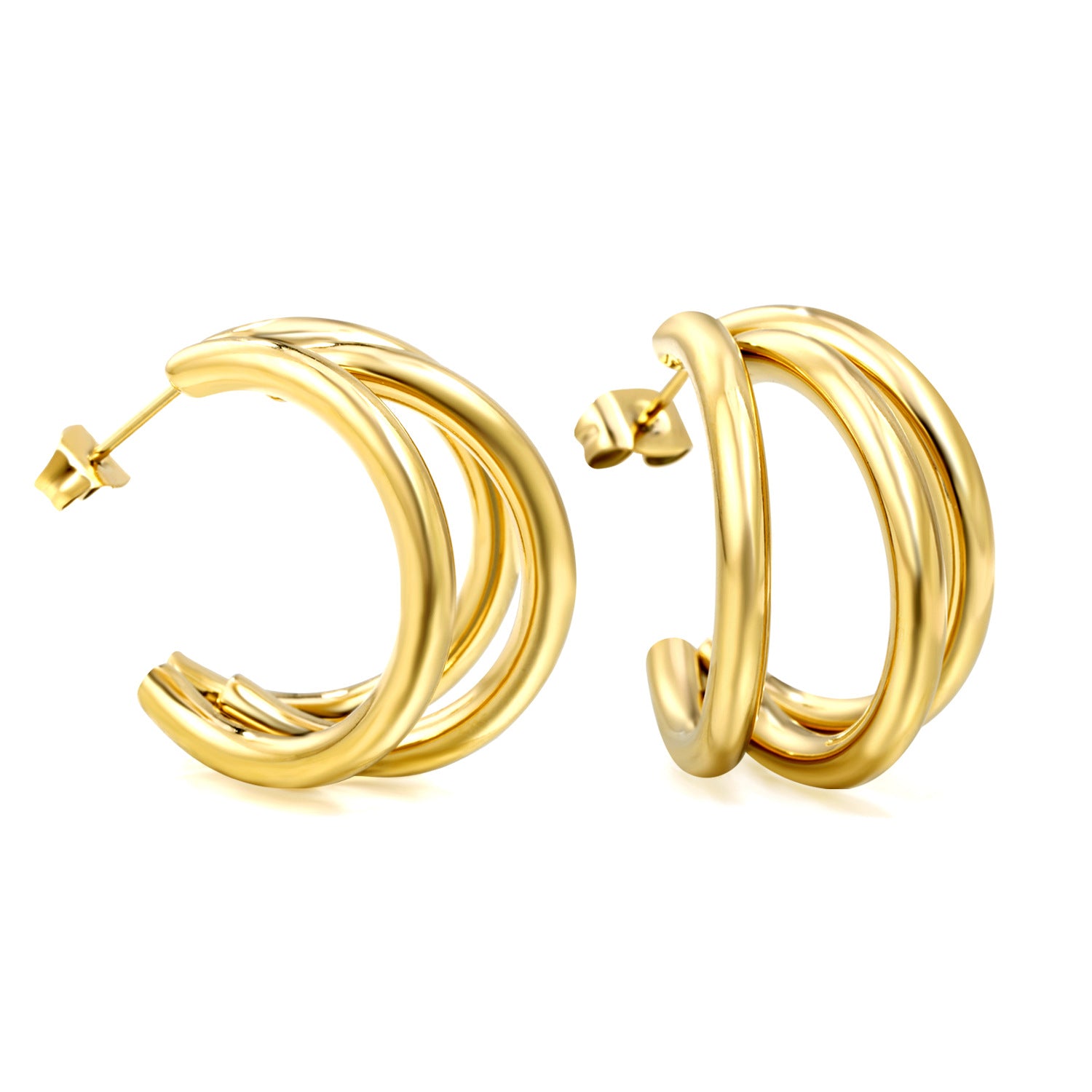 Aretes Triple Elena Waterproof - Joya en acero inoxidable enchapado en oro 18k - D'Merys