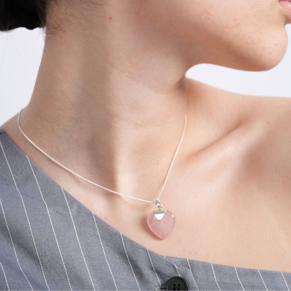 Collar Corazón Piedra Natural Plata