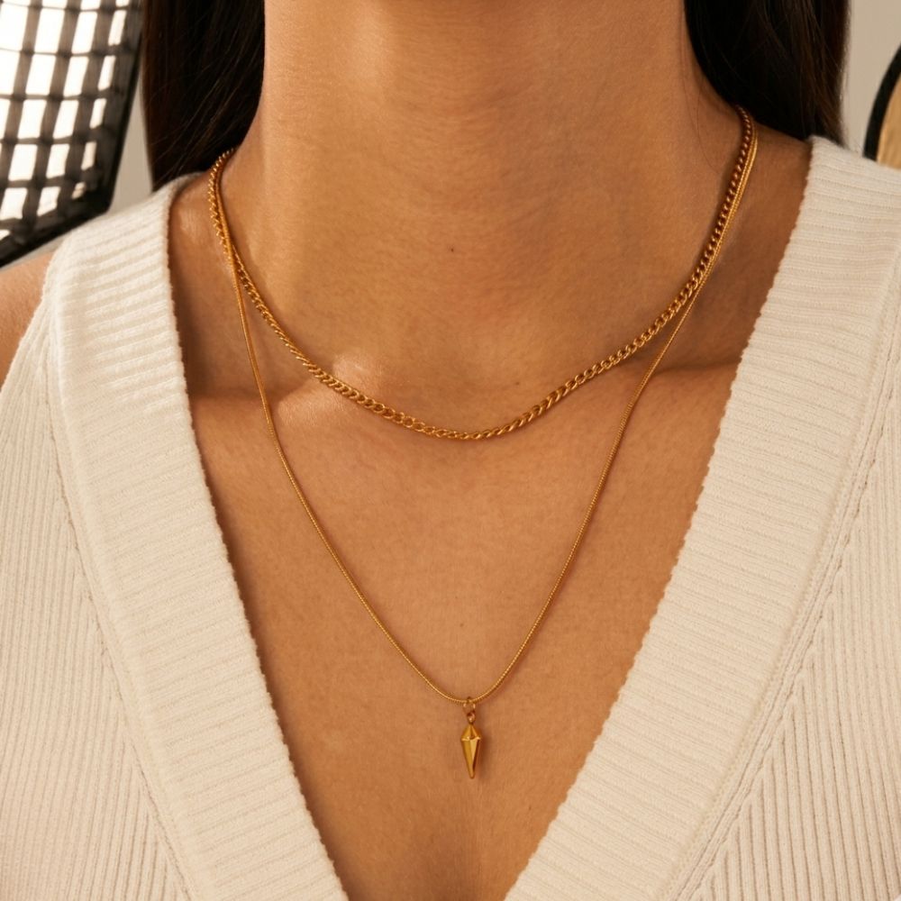 Collar Doble Cristal Waterproof: Acero 316L Oro 18k