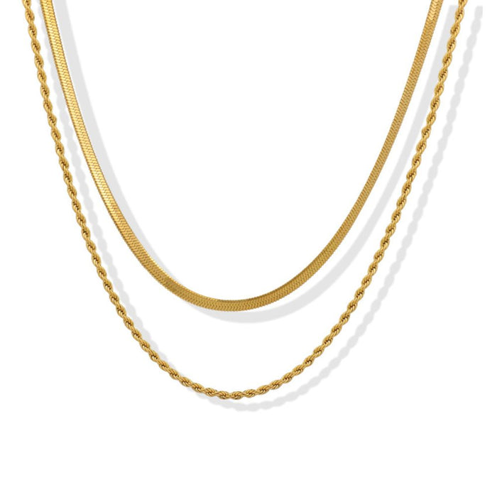 Collar Doble Fátima, sofisticación impermeable con cadena snake y cordón dorado. Ideal para un estilo diario único y elegante. ¡Azzia Joyería!
