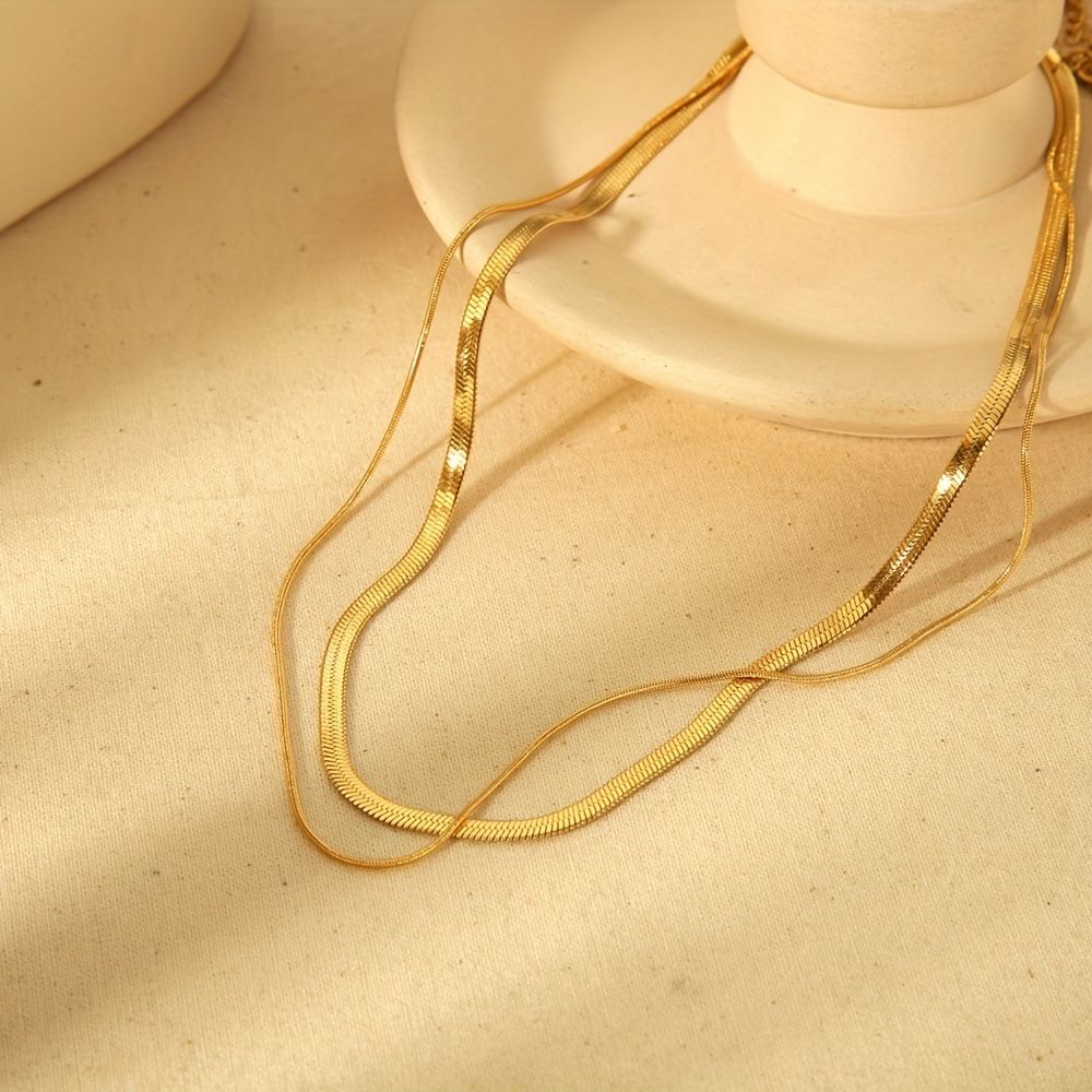 Collar Doble para mujer de eslabones estilo vintage dorado. En Azzia Joyeria