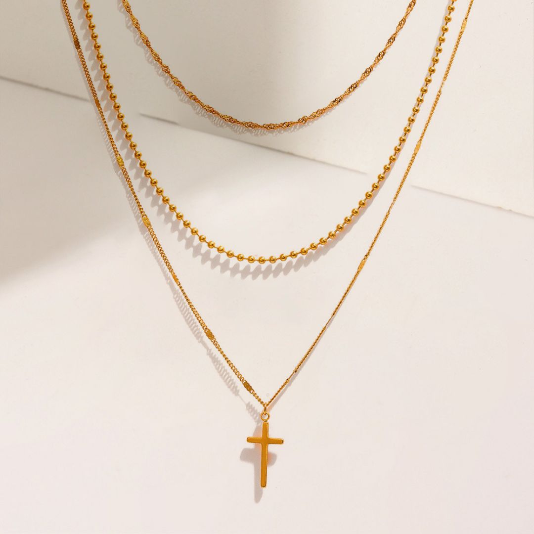 Collar Triple Cadena de Fé Waterproof