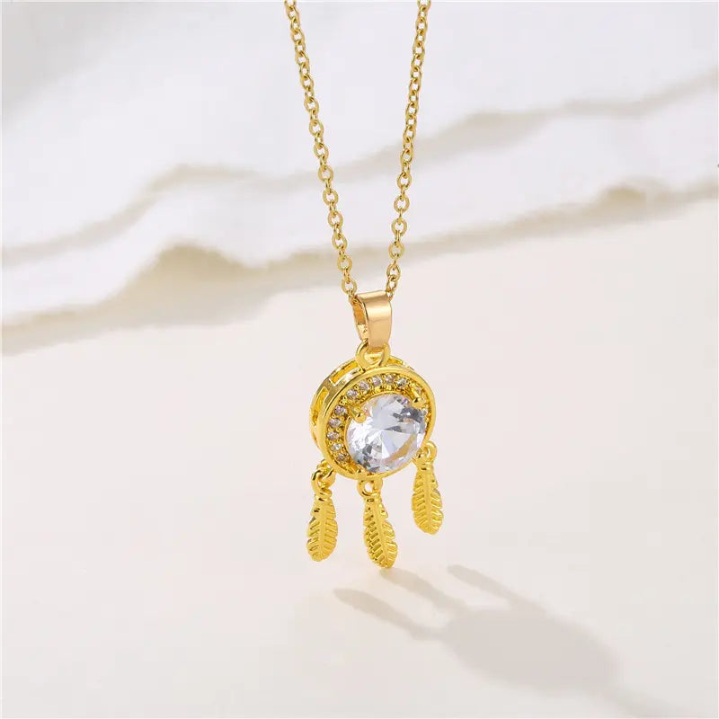Collar Atrapasueños con Circón Luxury - Joya en acero inoxidable enchapado en oro 18k - Azzia joyería