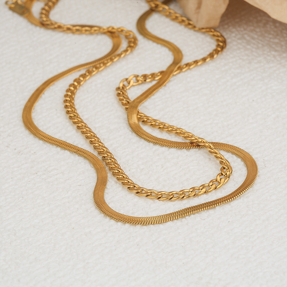 Collar Doble Corvina-Snake Waterproof - Joya en acero inoxidable enchapado en oro 18k - D'Merys