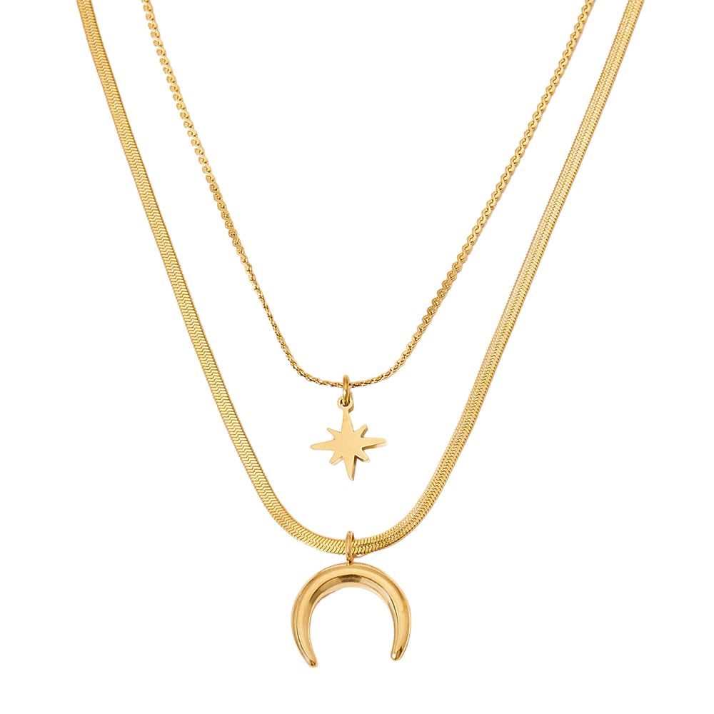 Collar Doble Luna Waterproof - Joya en acero inoxidable enchapado en oro 18k - D'Merys