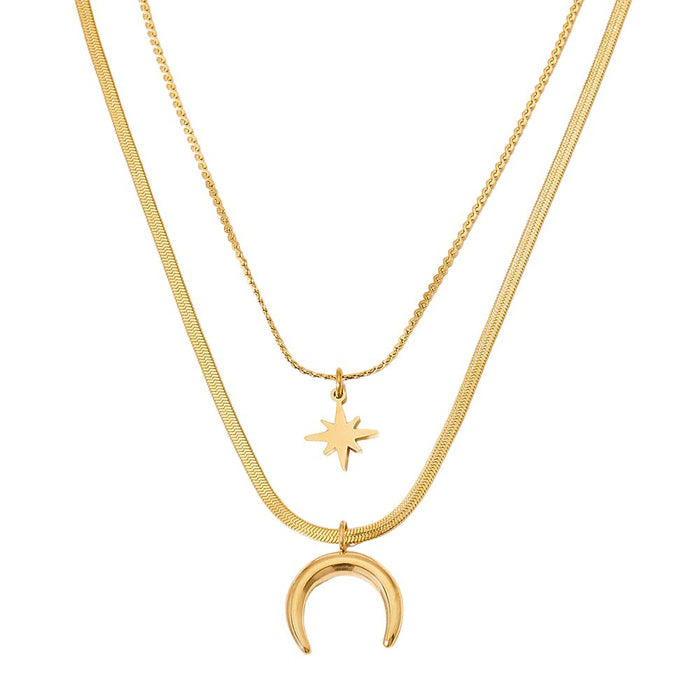 Collar Doble Luna Waterproof - Joya en acero inoxidable enchapado en oro 18k - AZZIA JOYERIA