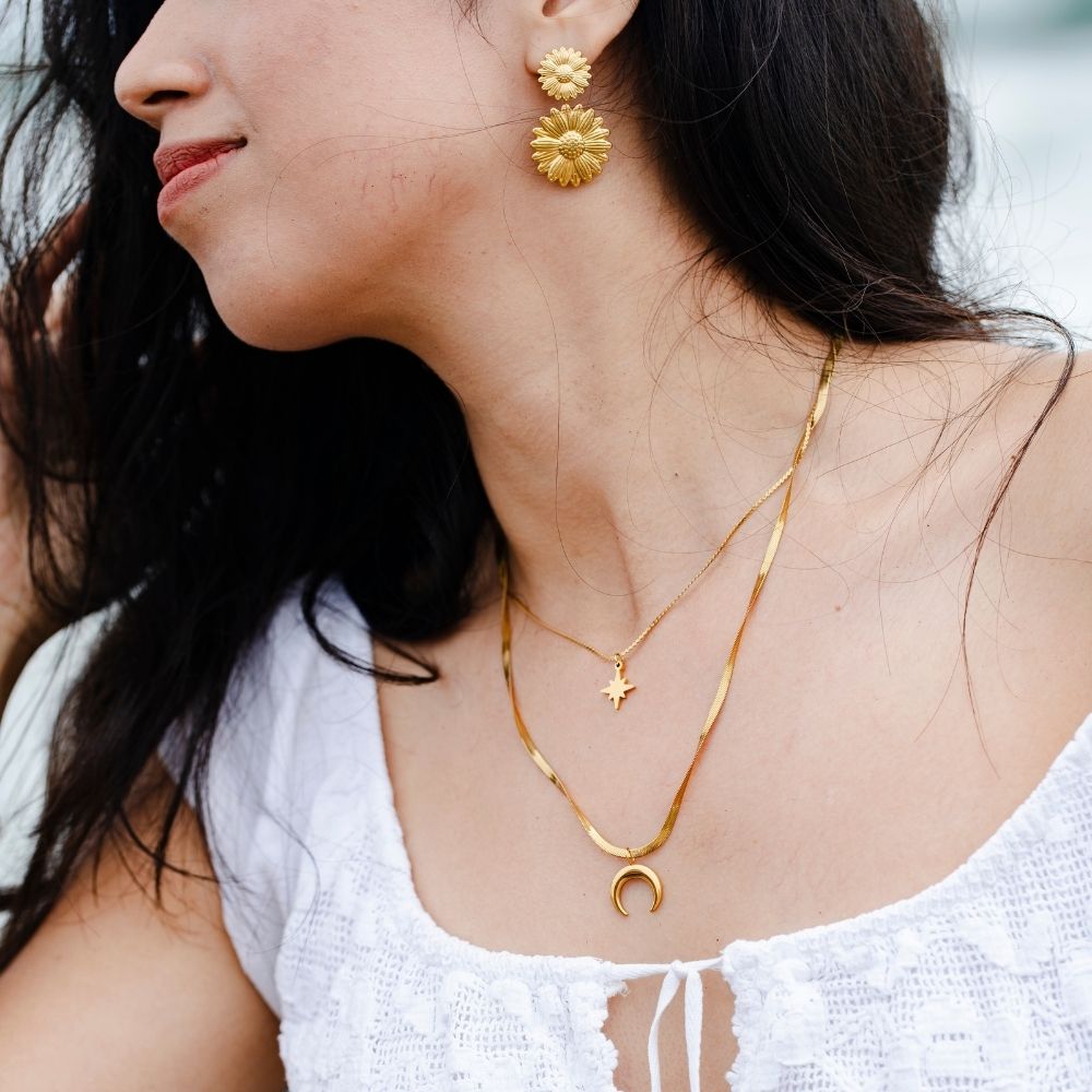 Collar Doble Luna Waterproof - Joya en acero inoxidable enchapado en oro 18k - D'Merys