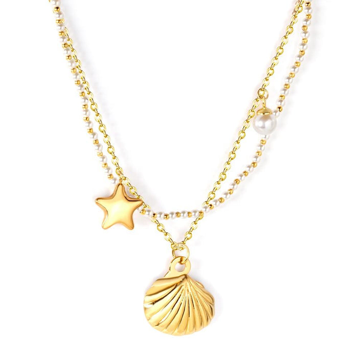 Collar Doble Ocean Perla Waterproof - Joya en acero inoxidable enchapado en oro 18k - D'Merys