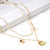Collar Doble Ocean Perla Waterproof - Joya en acero inoxidable enchapado en oro 18k - D'Merys