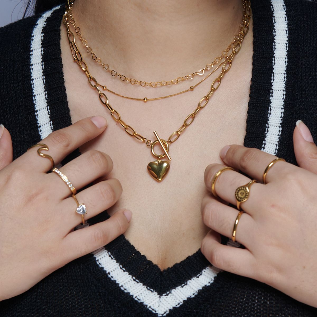 Collar Heart Broche T Eslabones Waterproof - Joya en acero inoxidable enchapado en oro 18k - D'Merys