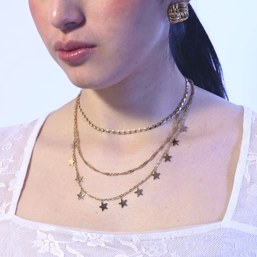 Collar Triple Cadena Galaxy Waterproof - Joya en acero inoxidable enchapado en oro 18k - D'Merys