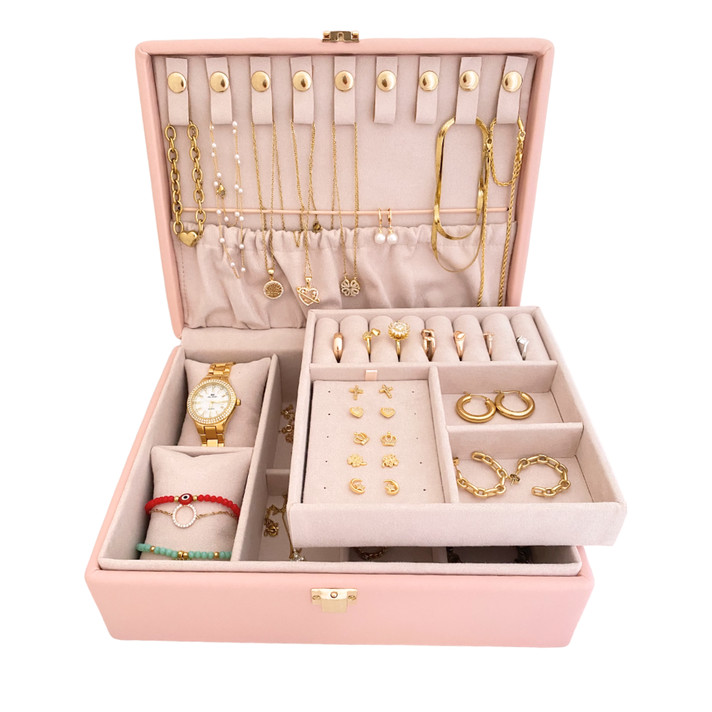 Joyero con forro rosa de terciopelo - AZZIA JOYERIA 