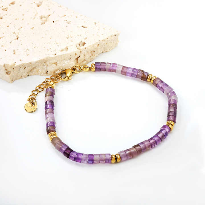 Pulsera Amatista Piedra Waterproof - Joya en acero inoxidable enchapado en oro 18k - D'Merys